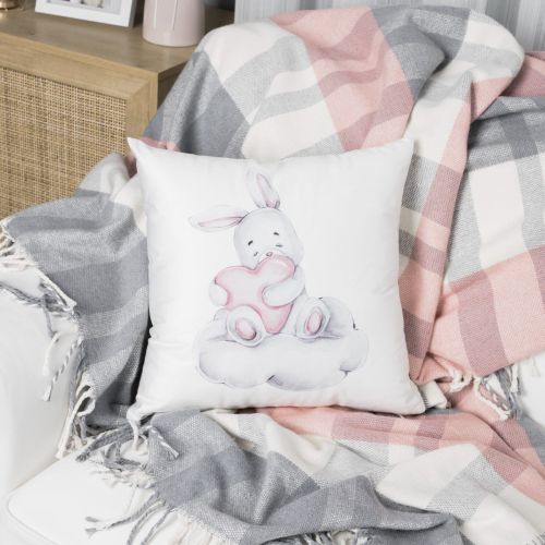 Poszewka welwetowa do pokoju dziecka z króliczkiem, 40x40 cm, kolor biały