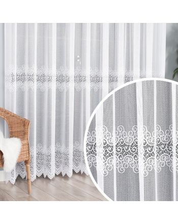 Firanka żakardowa na fleksach z geometrycznym wzorem, kolor biały - szyta na wymiar