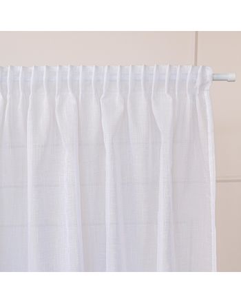 Gotowa firana na taśmie marszczącej, z białej błyszczącej przędzy o strukturze płótna, oferowana w kilku rozmiarach, Nala