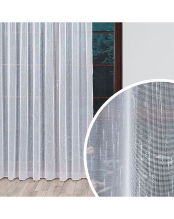 Długa biała firanka z nabłyszczanej przędzy do salonu ze wzorem deszczyku, wysokość 330 cm - sprzedawana na metry