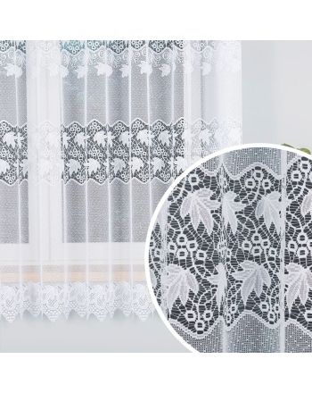 Krótka firanka żakardowa z roślinnym wzorem pasowym, oferowana w kilku wysokościach - sprzedawana na metry