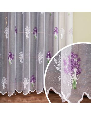 Długa firana żakardowa do salonu, drukowana ze wzorem zioła prowansalskiego po całości, wysokość 250 cm, Lawenda - sprzedawana na metry