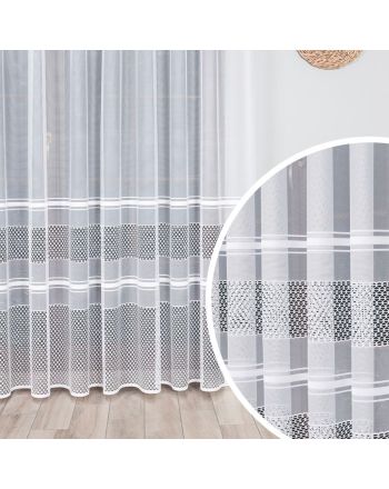 Długa firanka żakardowa do salonu ze wzorem pasowym, wysokość 250 cm - sprzedawana na metry