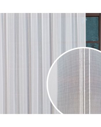 Firanka markizeta  ze wzorem pasowym z ołowianką, kolor biały ze srebrną nitką, wysokość 305 cm, 019789 - sprzedawana na metry