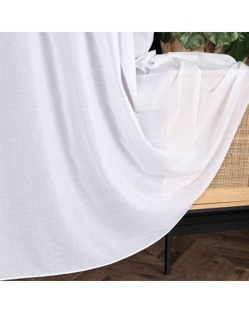 PREMIUM ALLURE Firana trudnopalna o strukturze płótna z ołowianką, kolor biały, na taśmie, wysokość do 300 cm, Lauren - szyta na wymiar