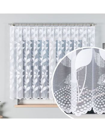 Krótka firanka żakardowa w liście do kuchni, oferowana w kilku wysokościach do 180 cm - sprzedawana na metry