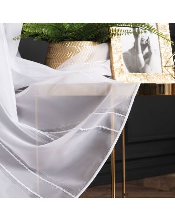 PREMIUM ALLURE Firanka z ozdobnymi pionowymi pasami i ołowianką na haczykach fleks, Lana, kolor biały, wysokość do 280 cm - szyta na wymiar