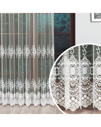 Kremowa firanka tiul na przelotkach z haftowanym roślinnym wzorem, wysokość do 230 cm - szyta na wymiar