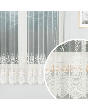 Firanka tiulowa na taśmie wave ze wzorem na samym dole, kolor kremowy, wysokość do 180 cm - szyta na wymiar
