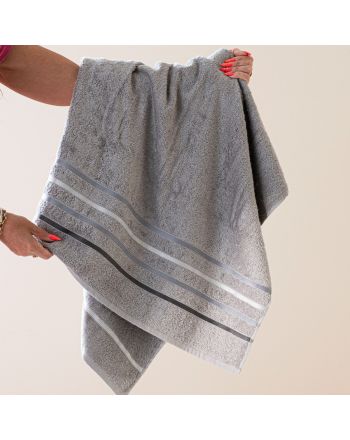 Ręcznik bawełniany z kolorową bordiurą, kolor jasny szary, 2 rozmiary, Dolce Pop