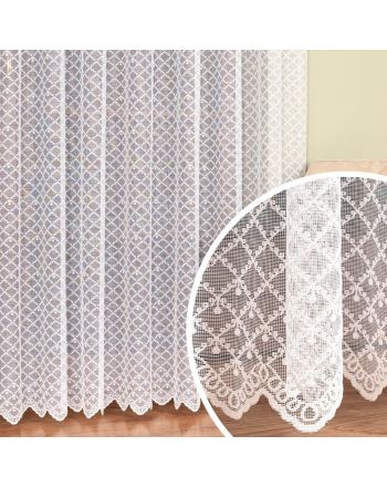 Długa firanka żakardowa z delikatnym geometrycznym wzorem, kolor biały, wysokość 250 cm - sprzedawana na metry