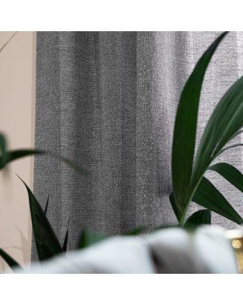 Dekoracyjna zasłonka z zagęszczanej siateczki z błyszczącą nicią, na taśmie marszczącej, kolor stalowy, rozmiar 145x245 cm, Mirella