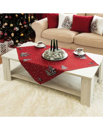 Serweta  w kolorze czerwonym z ozdobnym świątecznym haftem, rozmiar 85x85 cm, Śnieżna magia