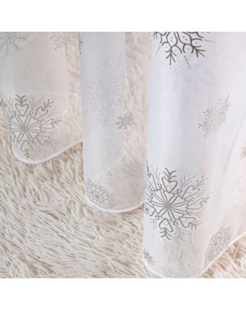 Firana świąteczna gotowa woal ze srebrnym nadrukiem na taśmie krótka lub długa Śnieżka