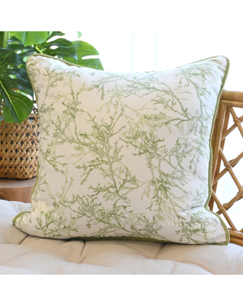 Dekoracyjna poszewka na poduszkę z botanicznym wzorem, kolor biało-zielony, rozmiar 45x45 cm