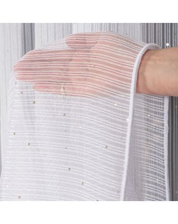 Długa biała firana z ołowianką do salonu, ozdobiona złotymi cekinami, do szyny sufitowej, wysokość do 290 cm, Eleni - szyta na wymiar