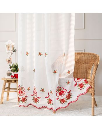 Gotowa świąteczna firana do salonu na przelotkach, biały batyst z haftem, rozmiar 140x250 cm, Holly