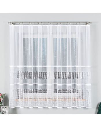 Firanka żakardowa z białymi poziomymi pasami, wysokość 180 cm