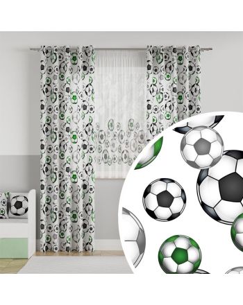 Welurowy  materiał na zasłony z zielono-czarnym nadrukiem, szerokość 165 cm, Futbol, Piłka - sprzedawany na metry