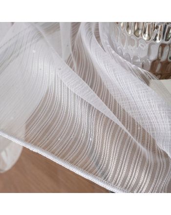 Długa biała firana z ołowianką do salonu, ozdobiona srebrnymi cekinami, na taśmie wave, wysokość do 290 cm. Eleni - szyta na wymiar