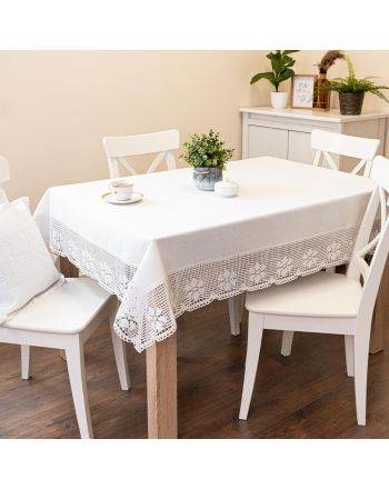 Bawełniany prostokątny obrus z ażurem, kolor biały, oferowany w kilku rozmiarach, Rachela