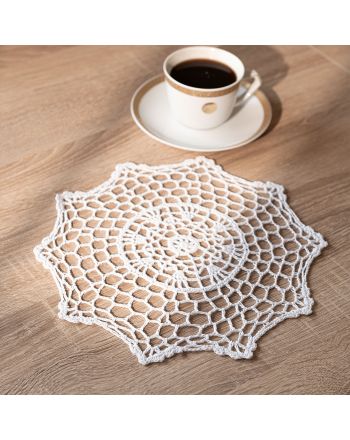 Ażurowa serwetka z bawełny, kolor biały, średnica 25 cm
