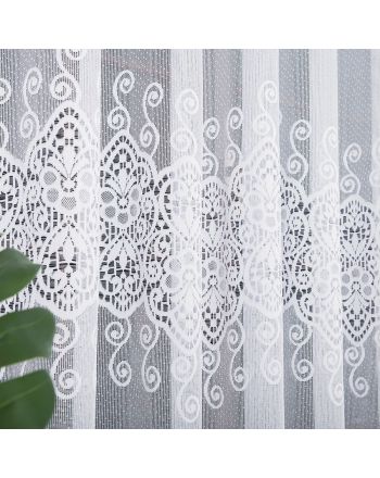 Długa firana żakardowa do salonu w kolorze białym, wzór pasowy, wysokość 250 cm, 018495 - sprzedawana na metry