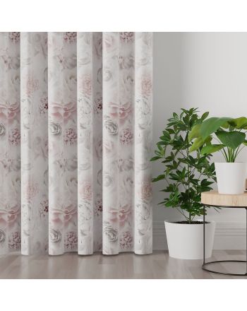 Tkanina zasłonowa welwetowa drukowana w kwiaty, kolor pastelowy róż, szerokość 150 cm, Rose - sprzedawana na metry