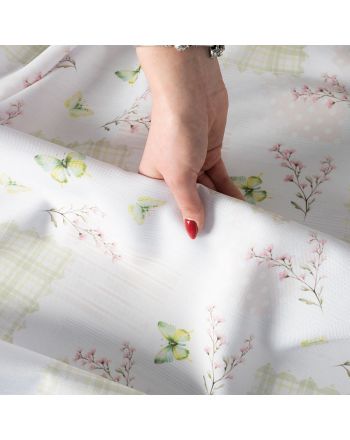 Tkanina wodoodporna biała z kolorowym nadrukiem, szerokość 160 cm, Wiosenny patchwork - sprzedawana na metry