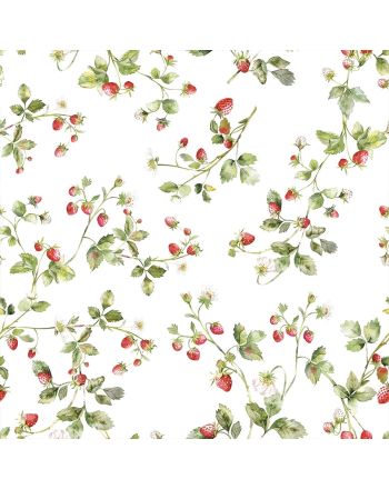 Wodoodporny materiał na zasłony lub obrusy, kolorowy nadruk, szerokość 160 cm, Poziomki - sprzedawany na metry