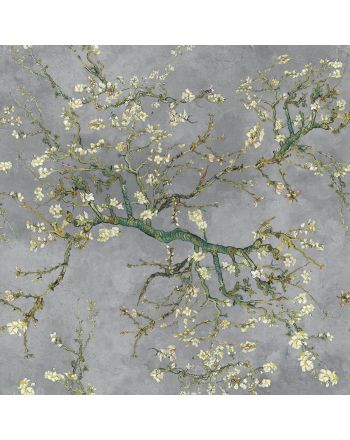 Welwetowy materiał na zasłony, drukowany w odcieniu pastelowo-fioletowym, szerokość 150 cm, Kwitnący migdałowiec - sprzedawany na metry