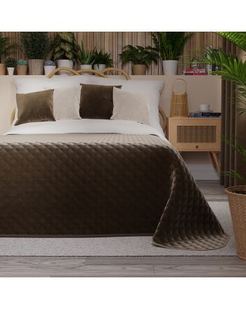 Pikowana welwetowa narzuta na łóżko, kolor brązowy