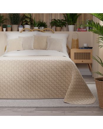 Pikowana welwetowa narzuta na łóżko, kolor jasny beżowy 