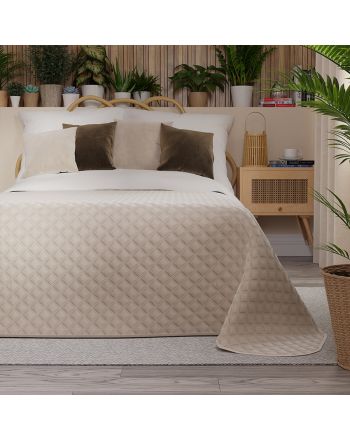 Pikowana welwetowa narzuta na łóżko, kolor kremowy
