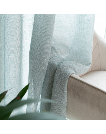 Dekoracyjna zasłonka z zagęszczanej siateczki z błyszczącą nicią, na taśmie marszczącej, kolor seledynowy, rozmiar 145x245 cm, Mirella