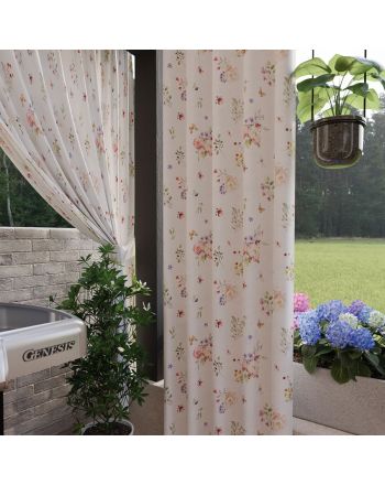Zasłona z tkaniny wodoodpornej na taśmie, Elara, szerokość do 150 cm, kolor biały z kwiatowym nadrukiem - szyta na wymiar