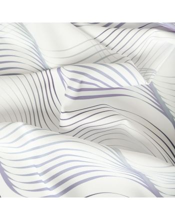 Tkanina wodoodporna dekoracyjna, kolor biały z pastelowo-fioletowym nadrukiem, szerokość 160 cm, Linesa - sprzedawana na metry
