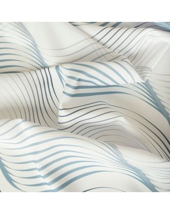 Tkanina wodoodporna dekoracyjna, kolor biały z niebiesko-szarym nadrukiem, szerokość 160 cm, Linesa - sprzedawana na metry