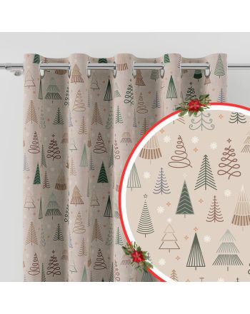 Zasłona z tkaniny wodoodpornej drukowana na przelotkach,  kolor beżowy, wysokość do 350 cm, Geometryczny las - szyta na wymiar