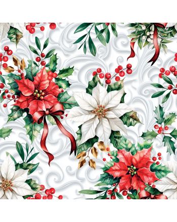 Wodoodporny materiał na zasłony lub obrusy, świąteczny nadruk, szerokość 160 cm, Gwiazda Betlejemska