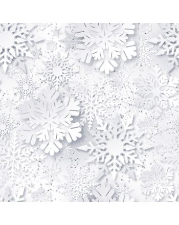Wodoodporny materiał na zasłony lub obrusy, z drukowanym motywem zimowych płatków na białym tle, szerokość 160 cm, Śnieżki - sprzedawany na metry