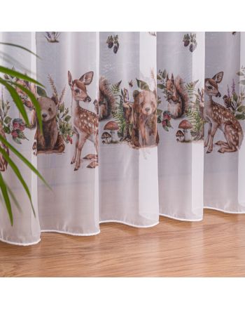 Firanka do pokoju dziecięcego, woal z nadrukiem leśne zwierzątka wykończona ołowianką, wysokość 295 cm - sprzedawana na metry