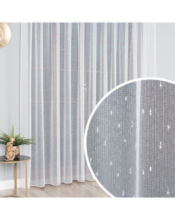 Gładka błyszcząca firana deszczyk z obciążnikiem na fleksach, kolor off-white - szyta na wymiar