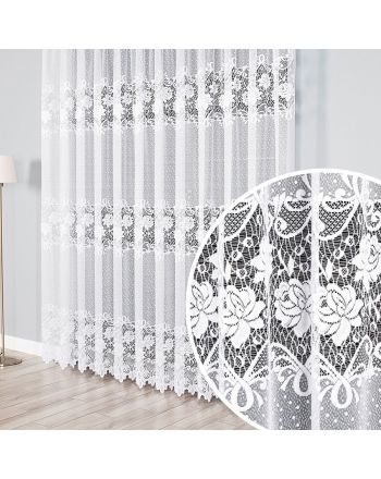 Firanka żakardowa na taśmie z kwiatowym wzorem, oferowana w wysokości od 100 do 250 cm - szyta na wymiar