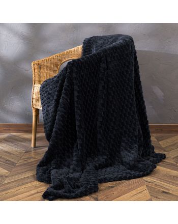 Puszysty i miękki wytłaczany koc, kolor czarny, oferowany w dwóch rozmiarach, Mikos