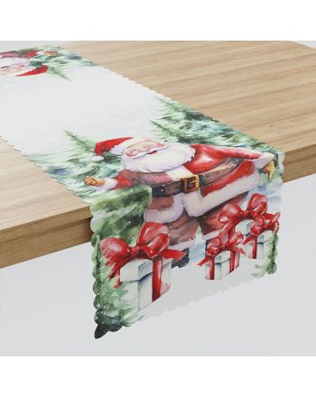 Bieżnik-nakładka z tkaniny wodoodpornej z klasycznym nadrukiem świątecznym, rozmiar 38x140 cm, Mikołaj