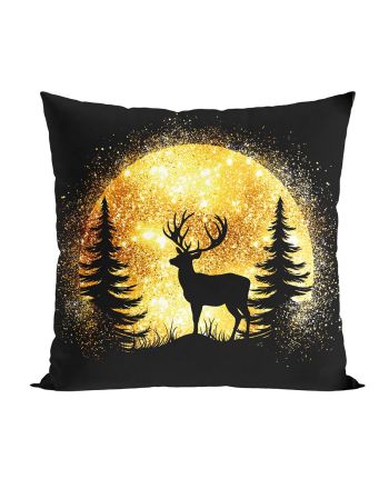 Welwetowa poszewka, kolor czarny ze złotym nadrukiem, rozmiar 40x40 cm, Brokatowy jelonek