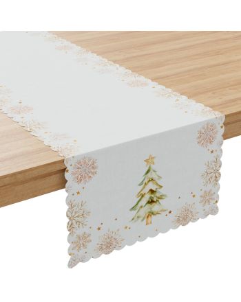Bieżnik, nakładka z tkaniny wodoodpornej ze świątecznym nadrukiem, rozmiar 38x160 cm - Choinki - Zimowa opowieść