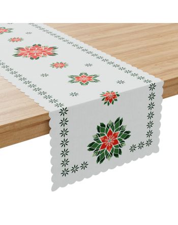 Bieżnik biały z tkaniny wodoodpornej ze świątecznym nadrukiem, rozmiar 38x140 cm, Folk-Gwiazda Betlejemska