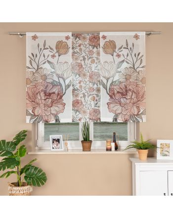 Krótki panel o strukturze lnu z motywem piwonii w stylu boho, dostępny w różnych rozmiarach